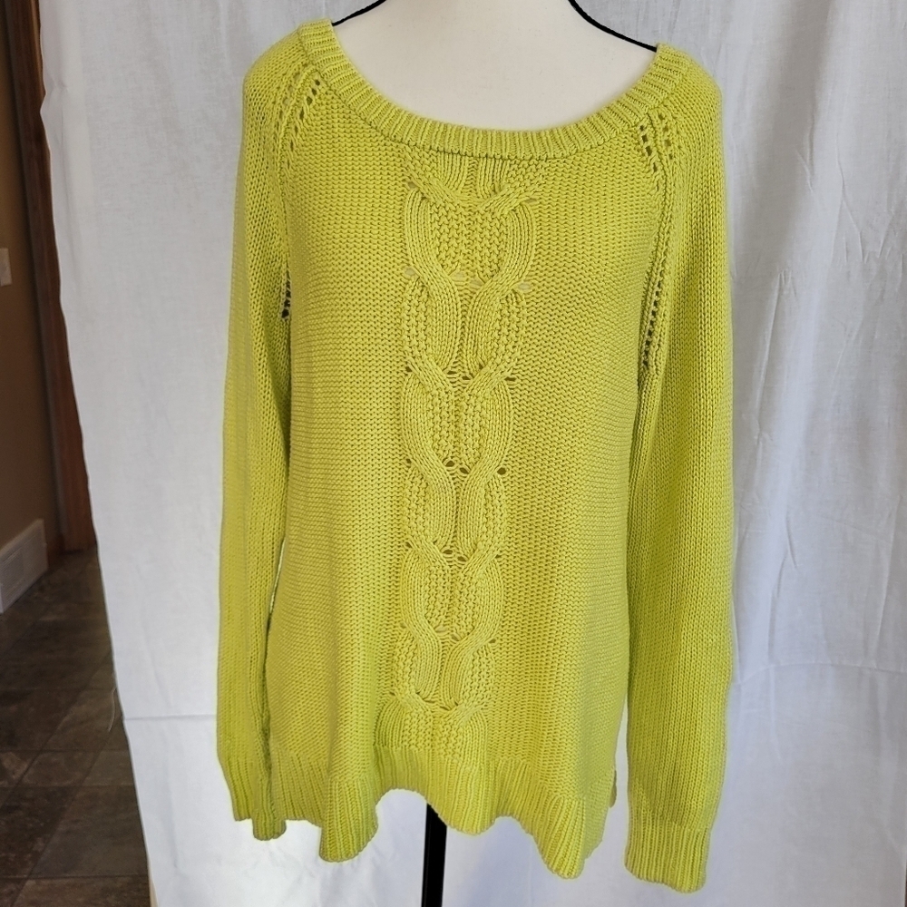 Apt. 9 canary yellow cable knit boatneck long sleeve pullover sweater M